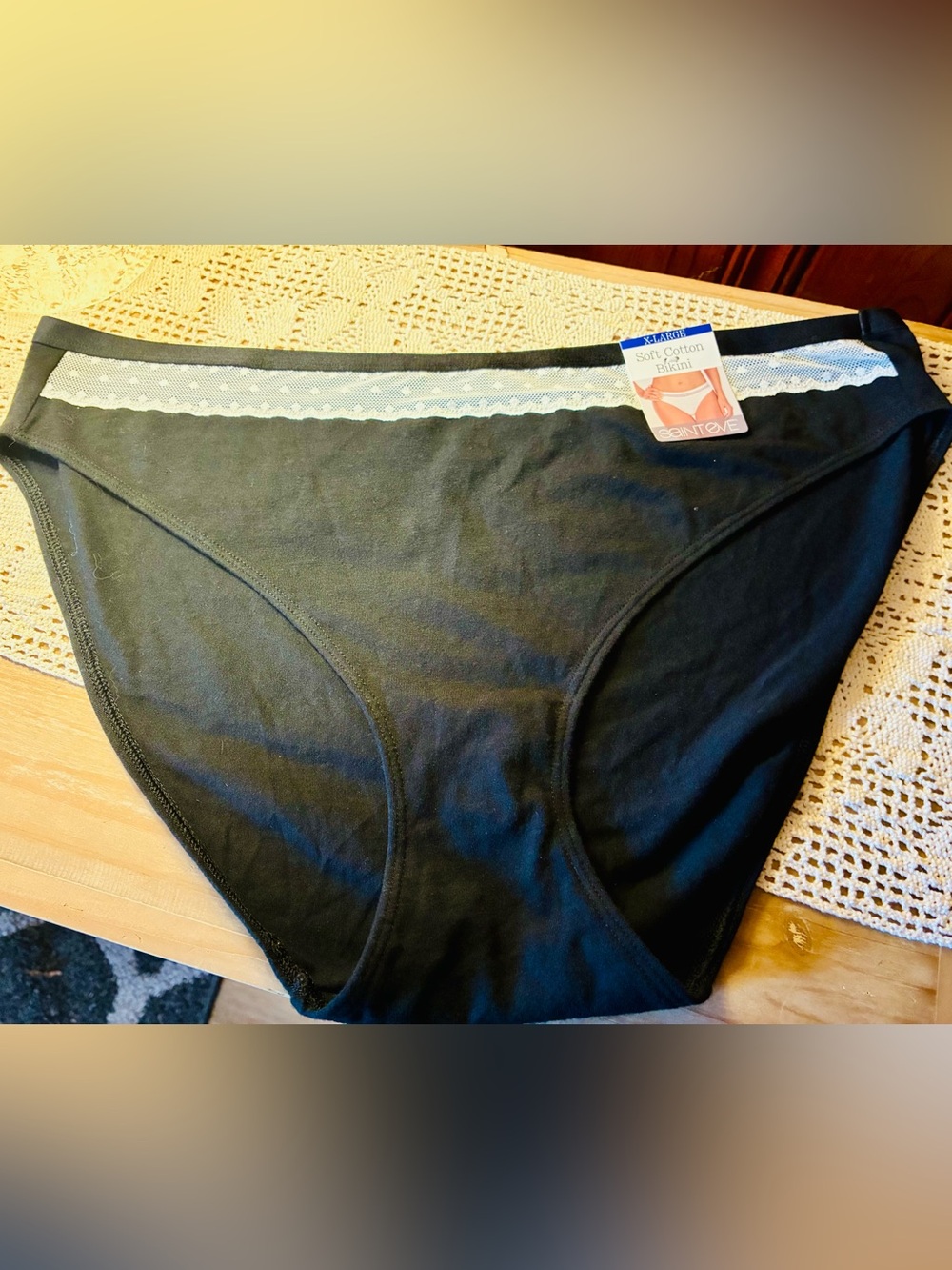 Kohl's Black Cotton Bikini Panties with White Lace Trim